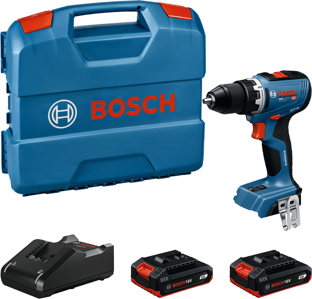 Bosch GSR 18V-65 コードレス ドリル セット (ケースとバッテリー付き)。