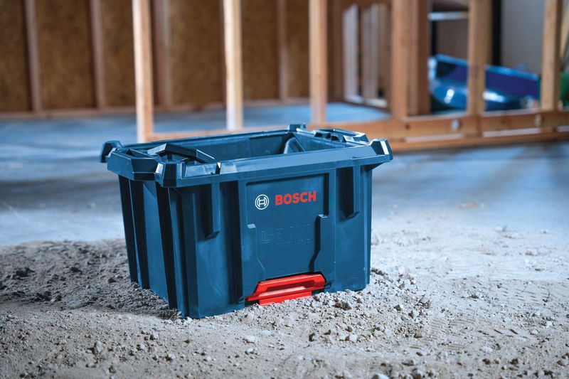 建設現場に設置されたBoschのL-BOXX作業用コンテナ。