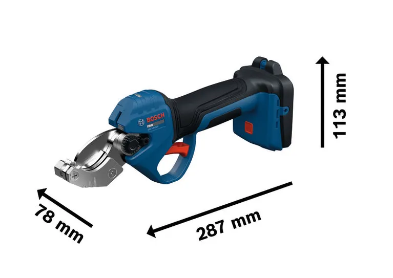 Bosch GPC18V-32P コードレスパイプシアーの寸法。