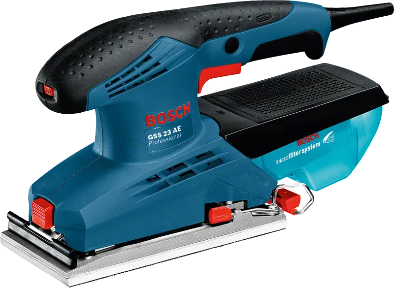 マイクロフィルター システムを備えたBosch GSS 23 AE オービタル サンダー。