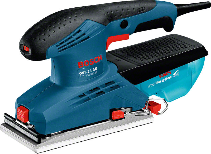 マイクロフィルター システムを備えたBosch GSS 23 AE オービタル サンダー。