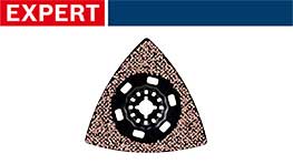 ボッシュの三角サンダー用ペーパー、茶色の表面、中央に黒い部分。