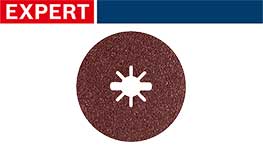 ボッシュの赤い研磨ディスクが白い背景に置かれています。