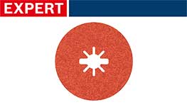 赤いボッシュエキスパートのサンディングディスク、中央に白い星型の穴あり。