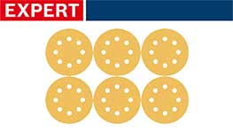 6枚の黄色いサンドペーパーが並んでいます。上には「EXPERT」の文字。