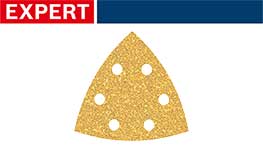 黄色の三角形のサンディングパッドに5つの穴がある。