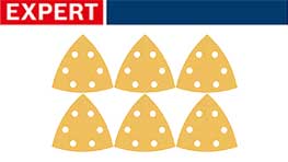 6つの黄色い三角形の研磨パッドが並んでいる。