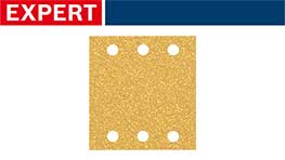 黄色のサンディングシート、5つの穴があり、上部に赤い「EXPERT」ロゴ。