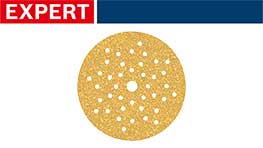 金色のサンディングディスクが白い背景に置かれています。