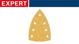 ボッシュの黄色いサンディングパッド、先端が尖っていて穴が開いている。