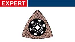 黒い円形の中心に、三角形のサンディングパッドが描かれています。