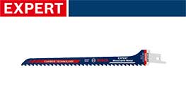 青いボッシュプロフェッショナルのノコギリ刃が白背景に置かれています。