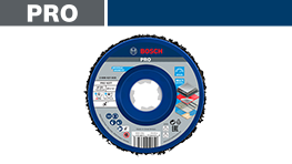 青いボッシュプロフェッショナルの切断ホイールが白い背景に置いてある。