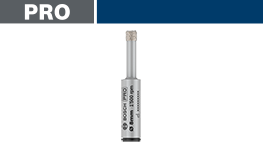 ボッシュプロの銀色の工具が白い背景に垂直に立っている。