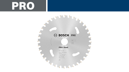 ボッシュのプロ用鋸刃、円形で銀色、中央にロゴと情報あり。