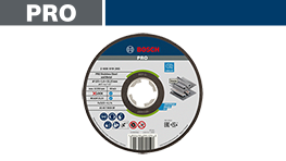 ボッシュプロの円形ディスク、黒と青のラベル、中央に穴あり。