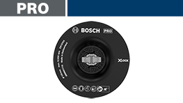 ボッシュプロの黒い工具ディスク、中央に金具、周囲にアイコンあり。