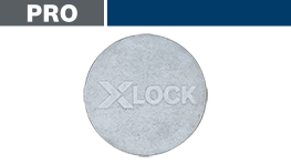 ボッシュのXLOCKディスク、円形、灰色、中央にロゴ付き。
