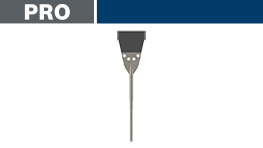 黒いボッシュプロフェッショナル工具の先端が白い背景に浮かんでいる。