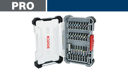 白いボッシュプロフェッショナルの工具ケースが開いている。