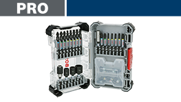 ボッシュプロの工具セットが開いた状態で、ビットが整然と配置されています。