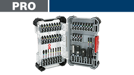 ボッシュプロフェッショナルの工具セット。多様なビットが整然と配置されている。